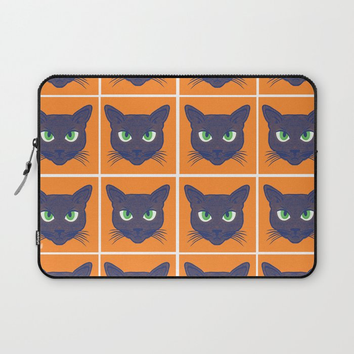 Retro Periwinkle Cats on Orange Halftone Pattern Laptop Sleeve