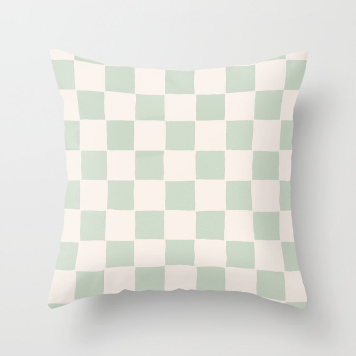 Calming Sage Green Checker Throw Pillow