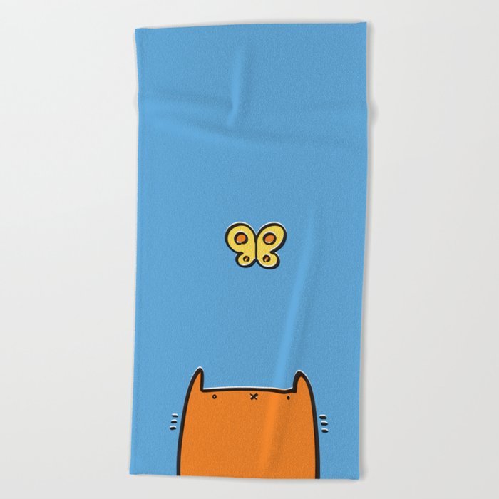 Butterfly and a cat Beach Towel