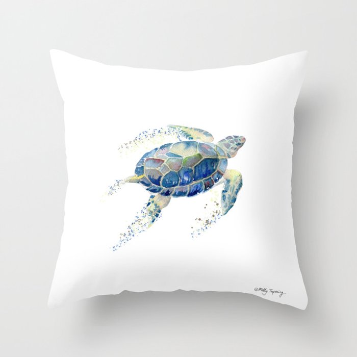 Lone Sea Turtle Watercolor  Throw Pillow