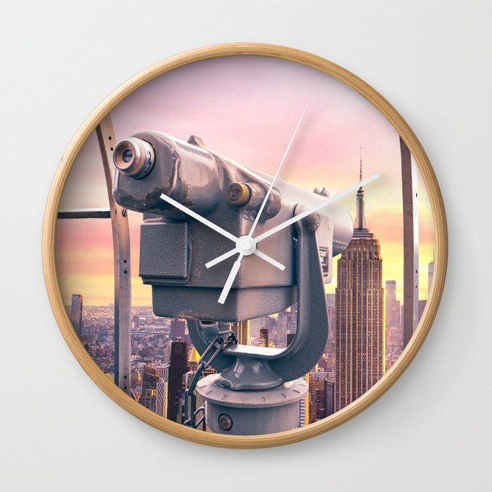 Observation Deck Over NYC Sunset Wall Clock
