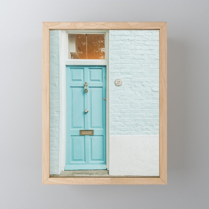 Teal door in London Framed Mini Art Print