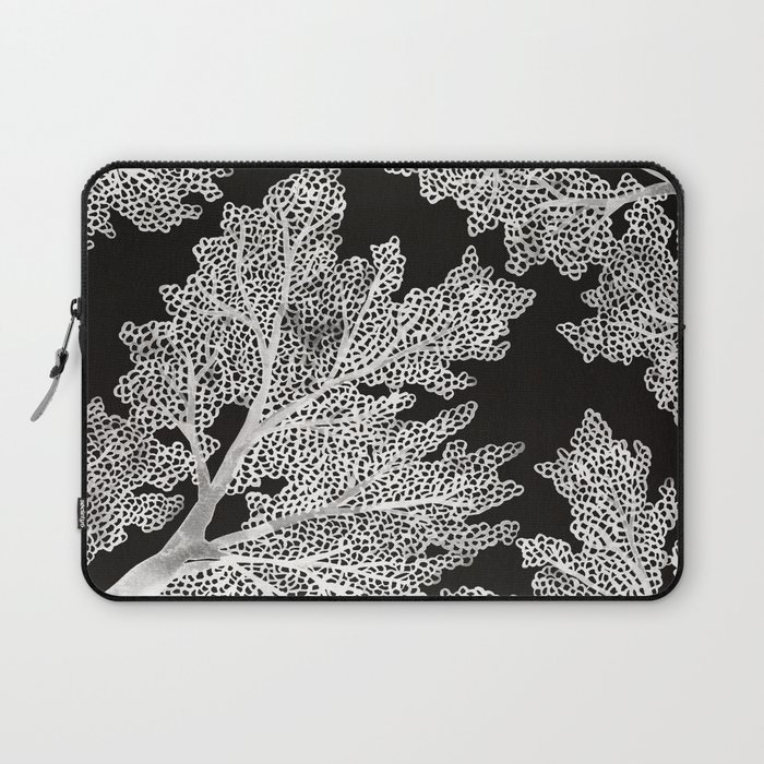 Sea Fan Coral – White on Black Laptop Sleeve