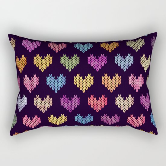Colorful Knitted Hearts III Rectangular Pillow