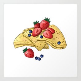 delicious pancakes with strawberries and blueberries Art Print