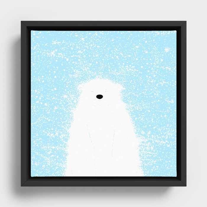 Its A Polar Bear Blinking In A Blizzard - Blue Framed Canvas