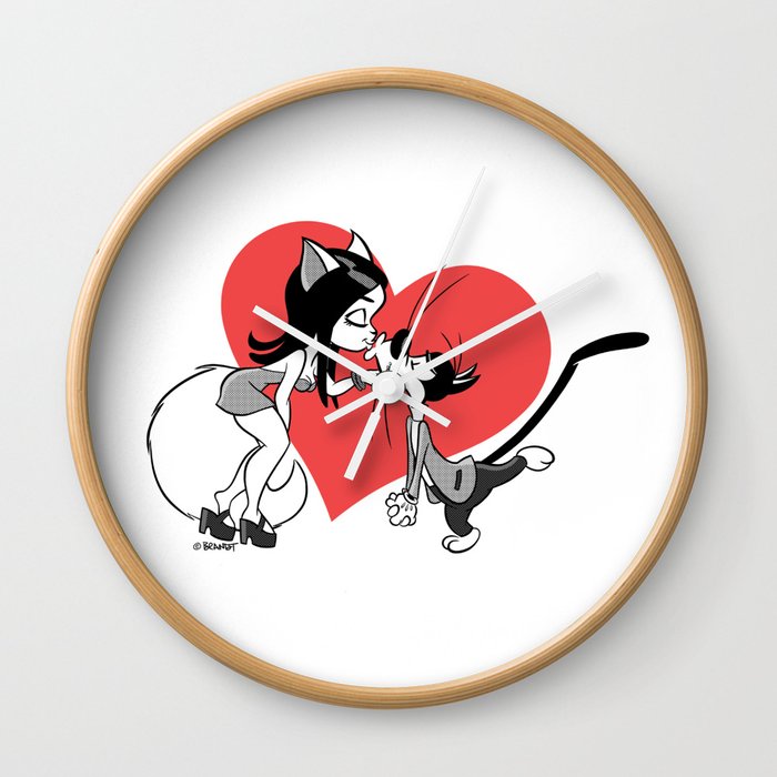 Cats in Love Retro 30s Cartoon Rubber Hose Style Wall Clock