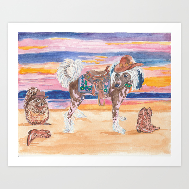 Hairless Chinese Crested Pony With Saddle Cowboy Hat Boots