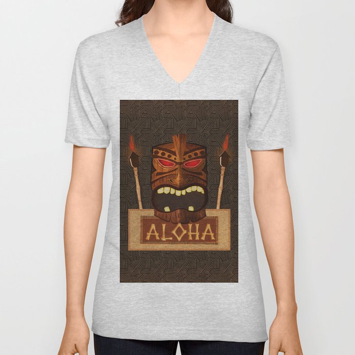 Vintage Wood Tiki Aloha V Neck T Shirt