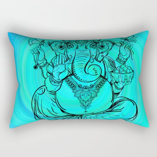 Lord Ganesha on Aqua Spiral Rectangular Pillow