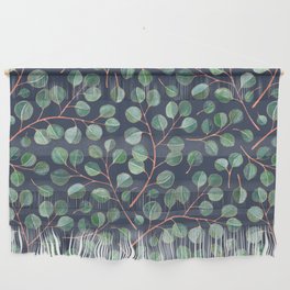 Simple Silver Dollar Eucalyptus Leaves on Navy Wall Hanging
