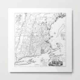 Vintage New England Map Metal Print | East Coast Map, East Coast Decor, Graphicdesign, New England Map, Vintage New England, Connecticut, Boston, Massachusetts, New England Vintage, East Coast Art 