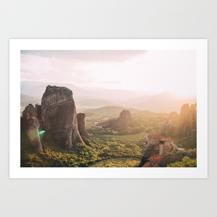 Meteora Sunset - Greece Mountain Photography - Summer Landscape Photo Art Print