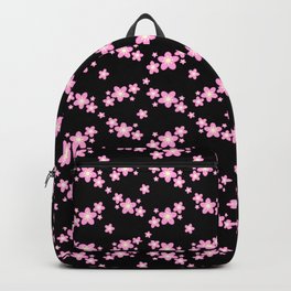 Pink Cherry Blossoms Pattern in Black Backpack