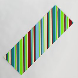 [ Thumbnail: Light Sky Blue, Green, Light Yellow, Dark Red, and Teal Colored Lined/Striped Pattern Yoga Mat ]