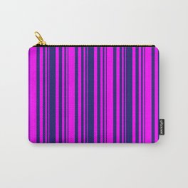[ Thumbnail: Midnight Blue & Fuchsia Colored Lines Pattern Carry-All Pouch ]
