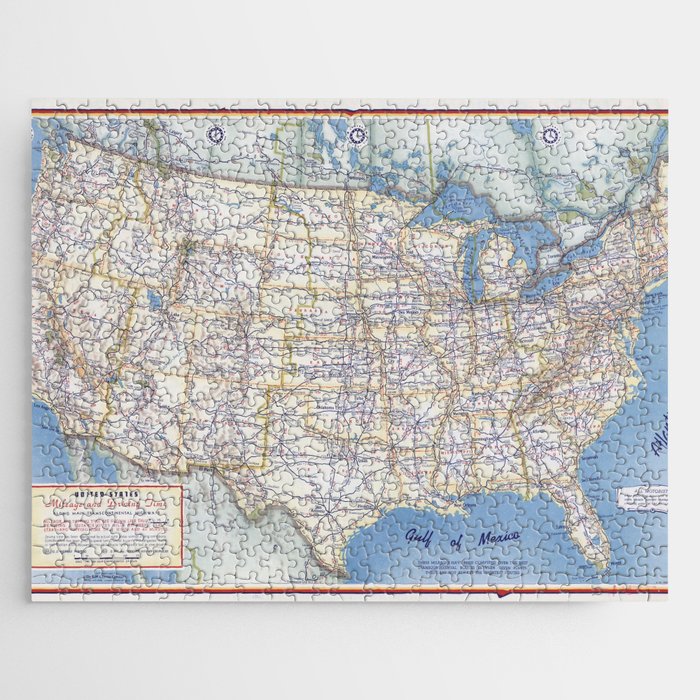 Flat road map of the united states of america 1951 Jigsaw Puzzle