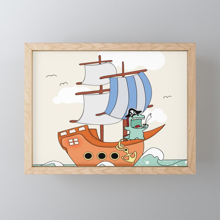 Dinosaur on a ship Framed Mini Art Print