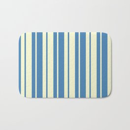 [ Thumbnail: Blue & Light Yellow Colored Lined/Striped Pattern Bath Mat ]