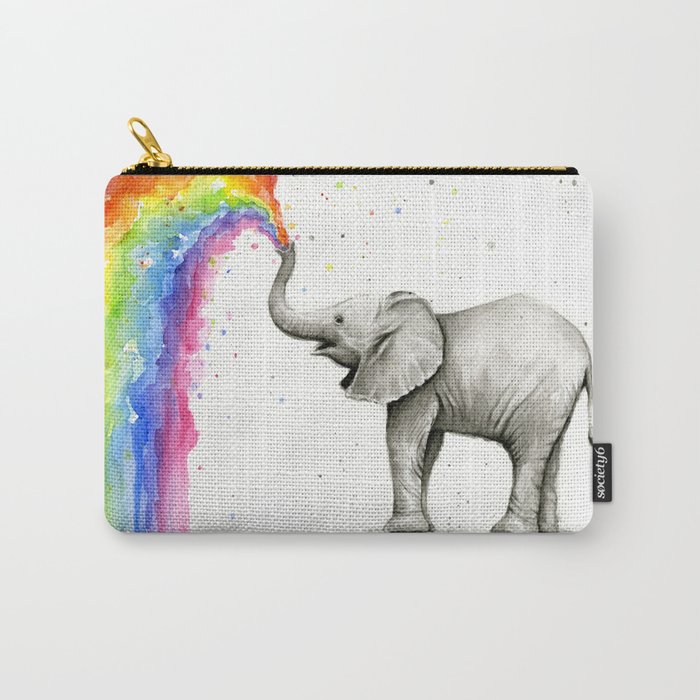 Baby Elephant Spraying Rainbow Carry-All Pouch