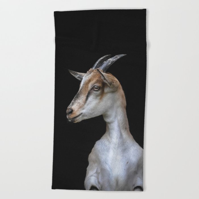 Young Alpine Mountain Goat Portrait Black  Beach Towel