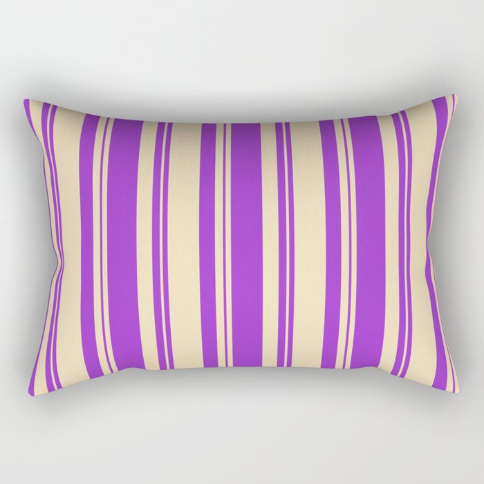 Dark Orchid and Tan Colored Pattern of Stripes Rectangular Pillow