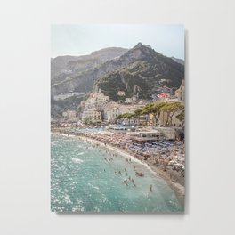 Amalfi Coast Landscape Nature Print | Summer Holiday In Italy Travel Photography Art | Amalfi Village Beach In Soft Colors Photo Metal Print