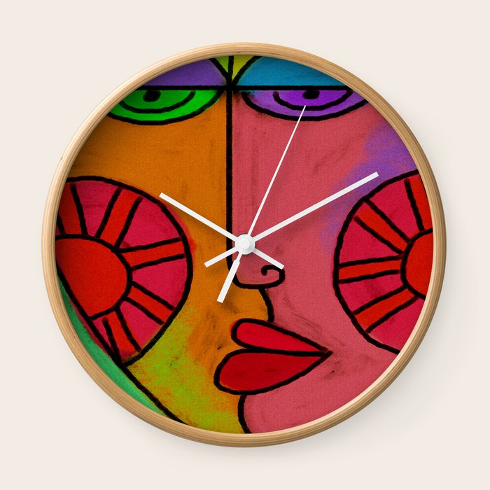 Colorful Abstract Digital Painting Of A Face Wall Clock By Jackieludtke