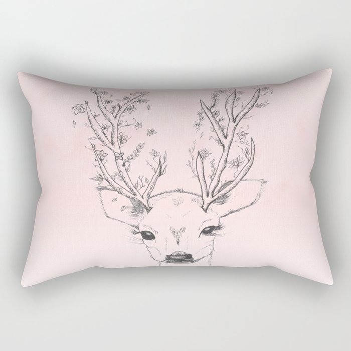 Cute Handdrawn Floral Deer Antlers Pink Watercolor Rectangular