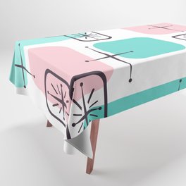 Mid Century Modern White Turquoise Pink Tablecloth