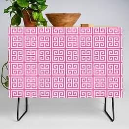 Pink Minimalist Greek Key Squares Credenza