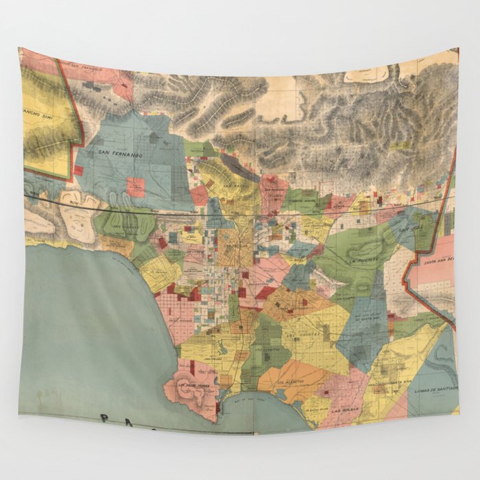 Vintage Map of Los Angeles County CA (1888) Wall Tapestry by BravuraMedia  Society6