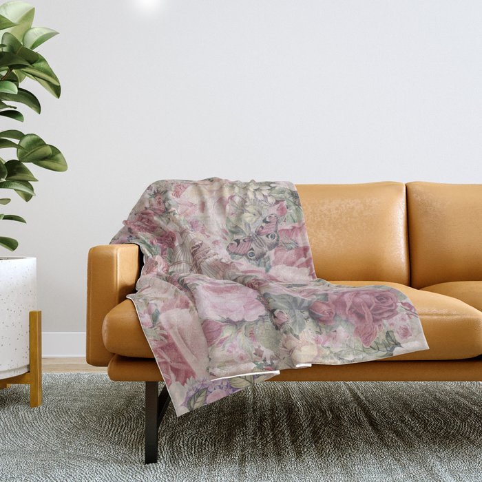 Romantic Flower Pattern And Birdcage Throw Blanket