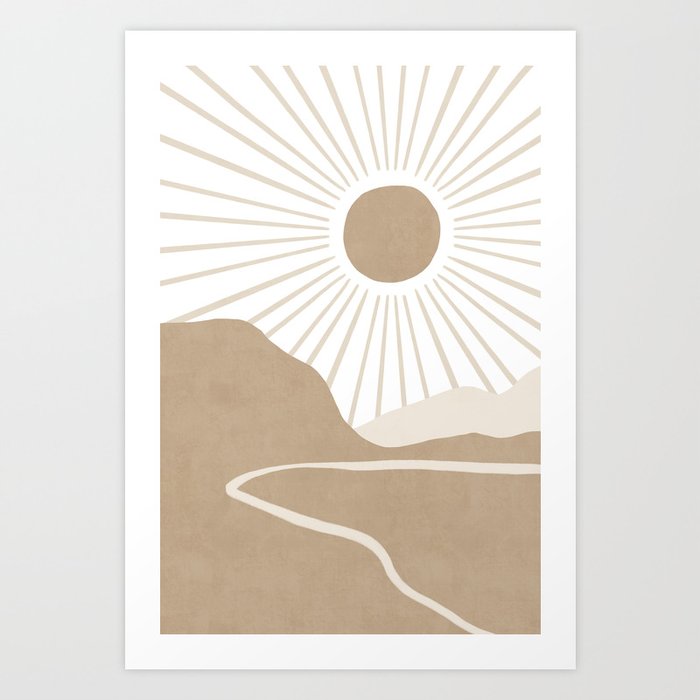 Neutral abstract sun landscape Art Print