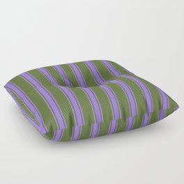 [ Thumbnail: Dark Olive Green and Purple Colored Lines Pattern Floor Pillow ]