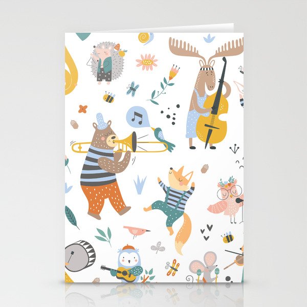 Colorful cartoon style musical Animals 2  Stationery Cards