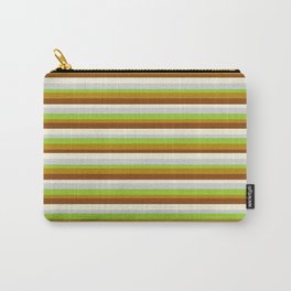 [ Thumbnail: Eyecatching Light Grey, Green, Dark Goldenrod, Brown, and Beige Colored Lined Pattern Carry-All Pouch ]