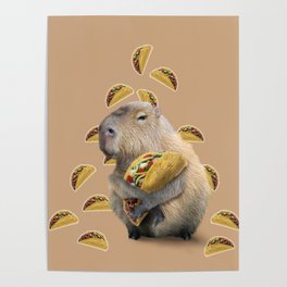 Capybara Capybaras Eating Taco Tacos, Funny Cute Poster