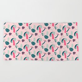 Modern Mushrooms - Pink Beach Towel