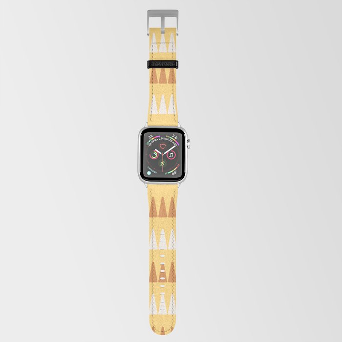 Retro Modernist Geometric Tri-Triangle Pattern 723 Saddle Brown Yellow and Cream Apple Watch Band