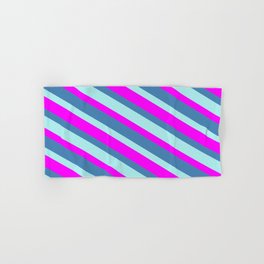 [ Thumbnail: Fuchsia, Blue & Turquoise Colored Lines/Stripes Pattern Hand & Bath Towel ]