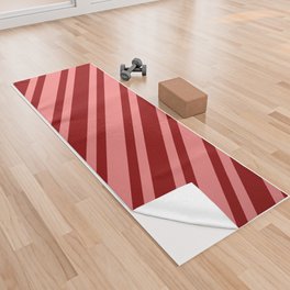 [ Thumbnail: Light Coral and Dark Red Colored Striped/Lined Pattern Yoga Towel ]