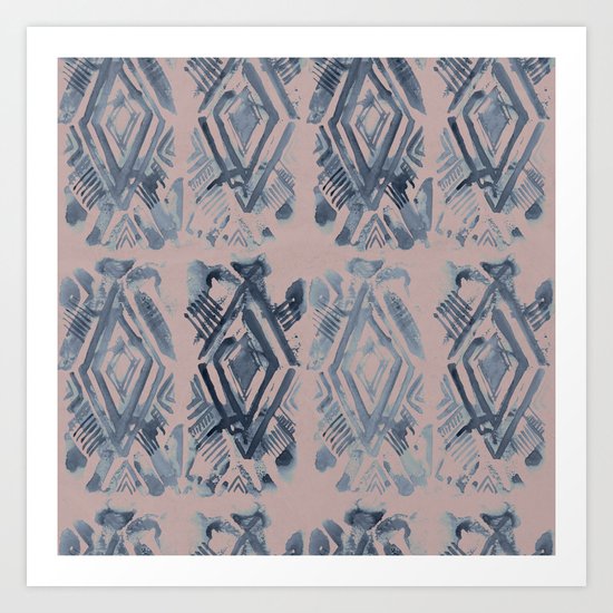 Simply Ikat Ink in Indigo Blue on Clay Pink Art Print