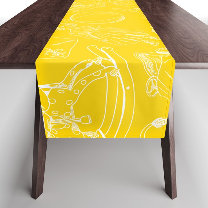 Yellow and White Toys Outline Pattern Table Runner