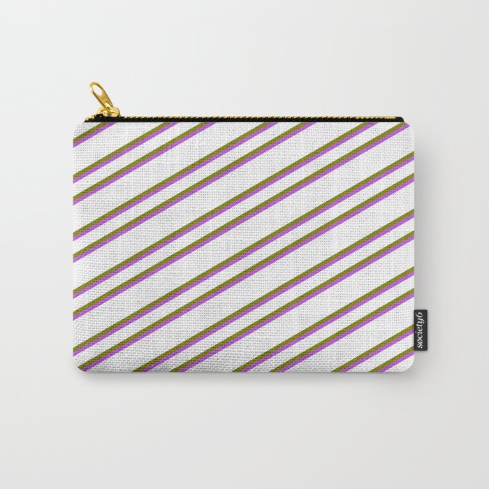 White, Green & Orchid Colored Pattern of Stripes Carry-All Pouch