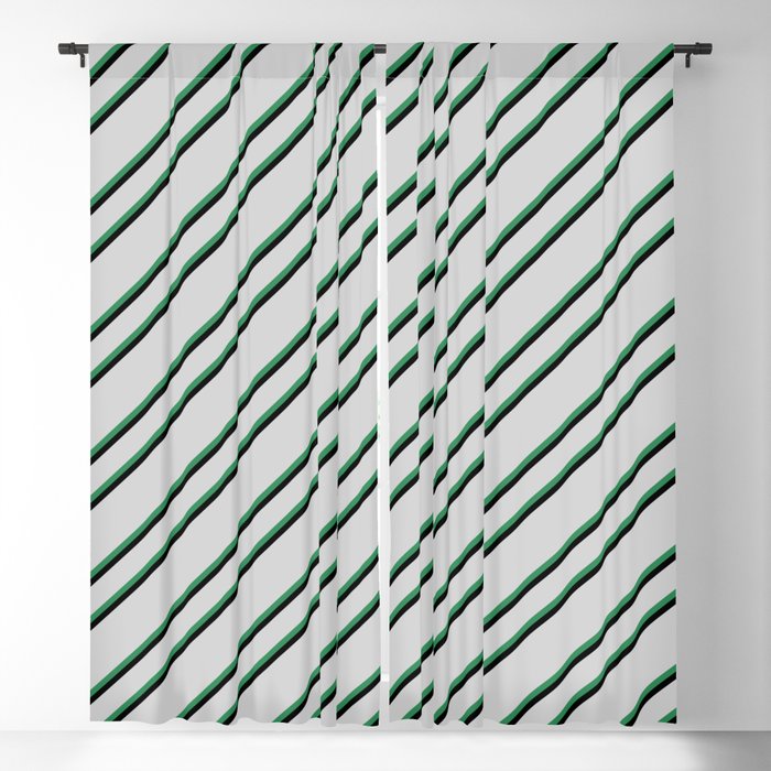 Light Grey, Sea Green, and Black Colored Pattern of Stripes Blackout Curtain