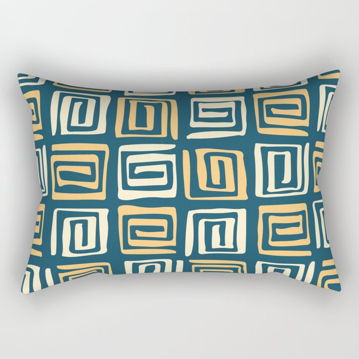 Square Spirals - Blue and Yellow Rectangular Pillow