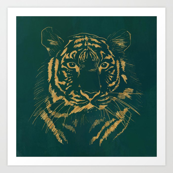 evergreen gold foil tiger print Art Print