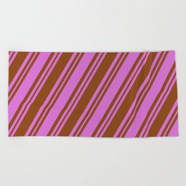 [ Thumbnail: Orchid and Brown Colored Lines/Stripes Pattern Beach Towel ]