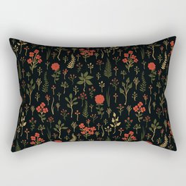 Green, Red-Orange, and Black Floral/Botanical Print Rectangular Pillow